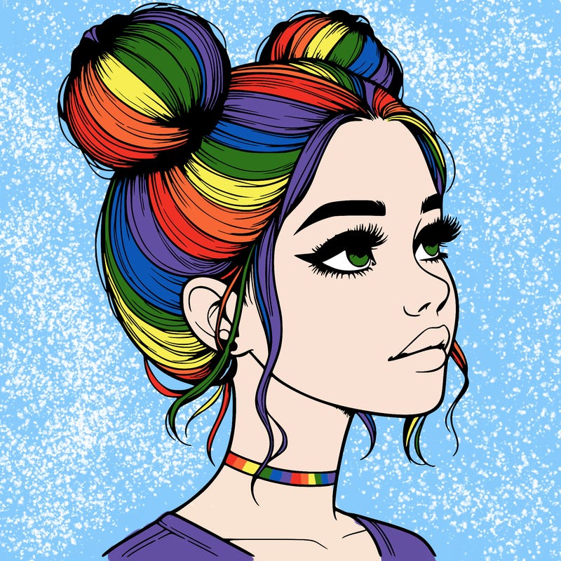 realistic girl with buns on the top of her head