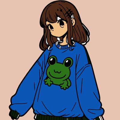girl wearing frogging sweatshirt