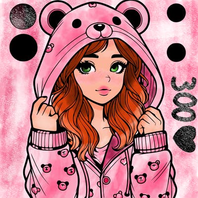 realistic girl in a animal pjs hoodie