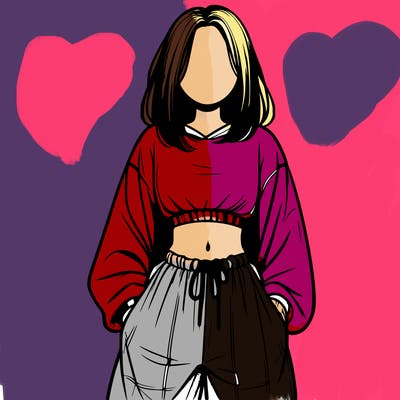 realistic girl faceless with baggy pants and a crop top