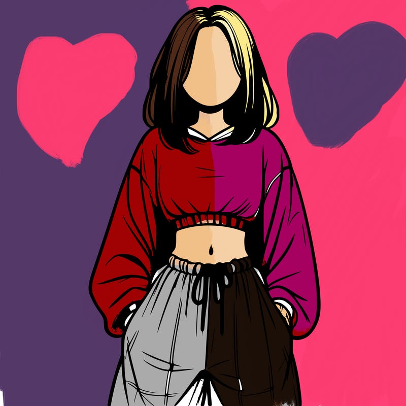 realistic girl faceless with baggy pants and a crop top