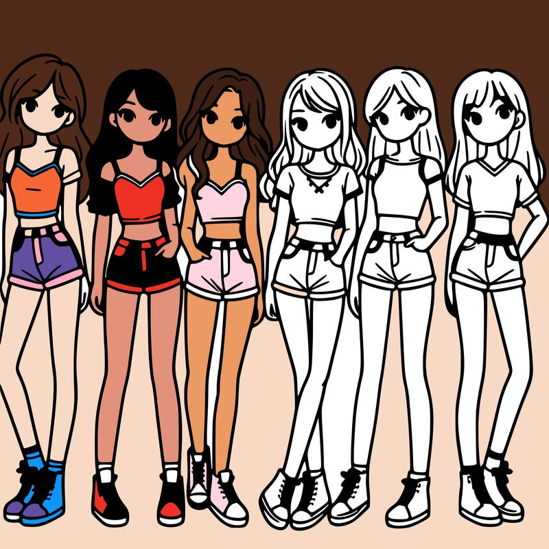a group of girls wearing crop tops and shorts