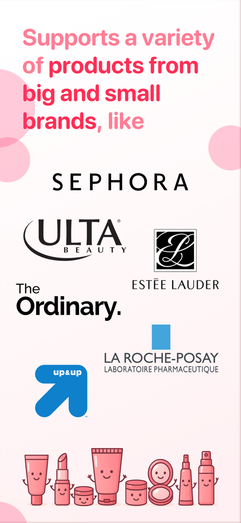 A list of supported skincare and cosmetic brands like Sephora and Ulta for pregnancy safety scanning