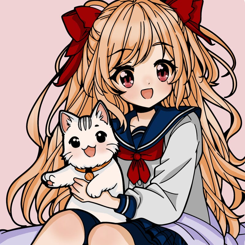 anime girl with a cat