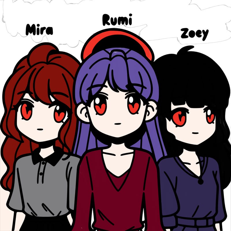 mira, rumi, and zoey