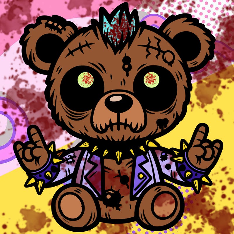 zombie teddy bear with punk rock bracelets