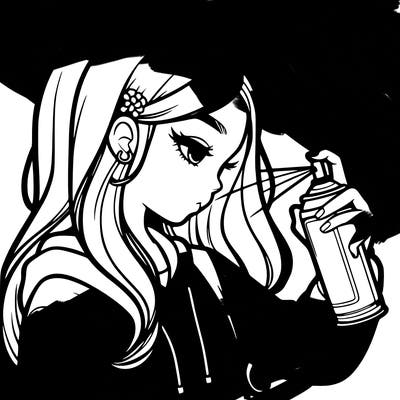 a realistic girl spray painting