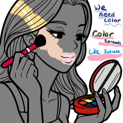 little girl putting on makeup