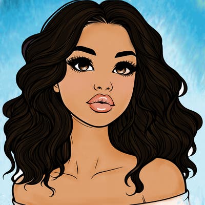 realistic girl with wavy hair and lips