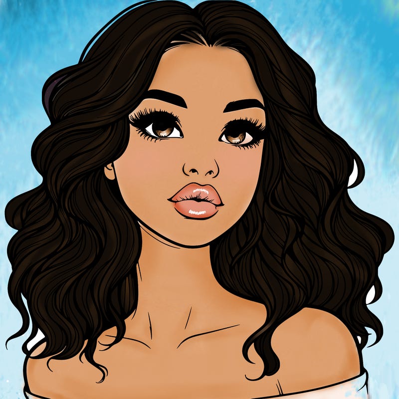 realistic girl with wavy hair and lips