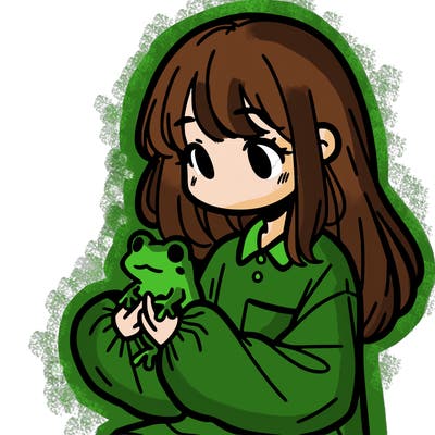 girl with long hair and a oversized shirt. and she is holding a frog