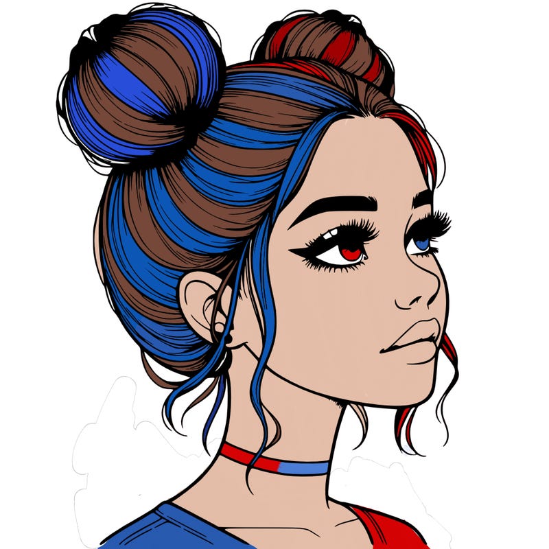 realistic girl with buns on the top of her head