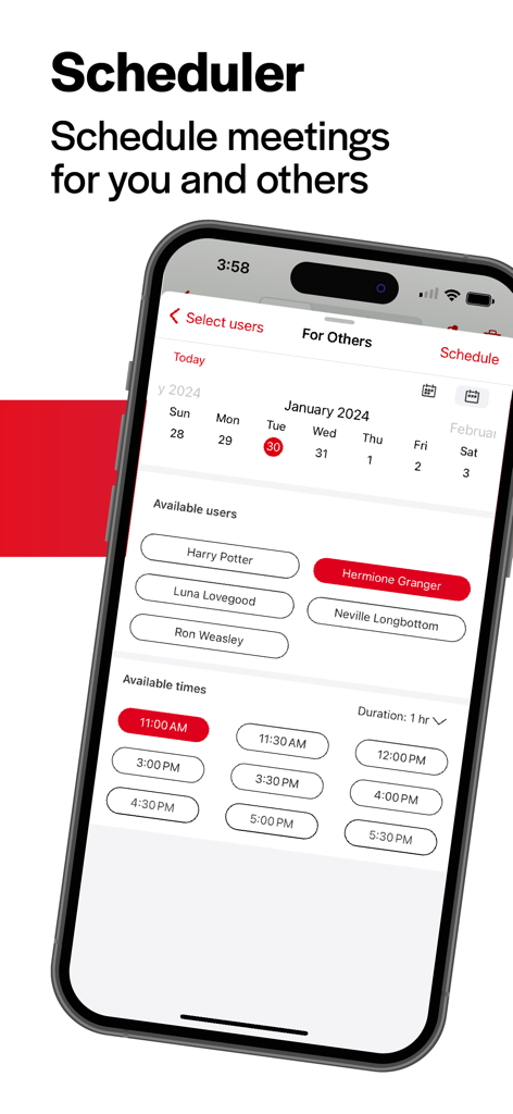 SalesRabbit app scheduler interface showing team member availability and meeting time slots