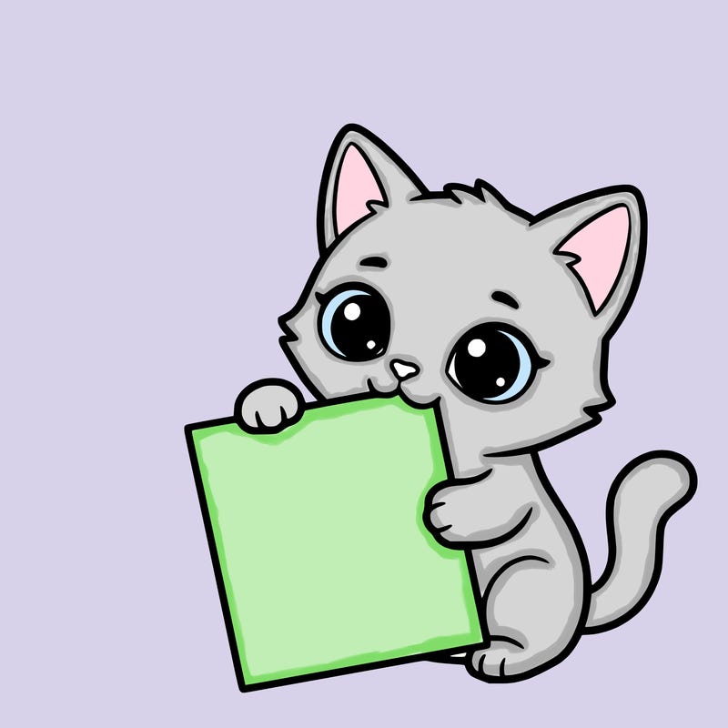 a small cat with a blank sheet of paper in its hand. the cat is sooooooo cute!