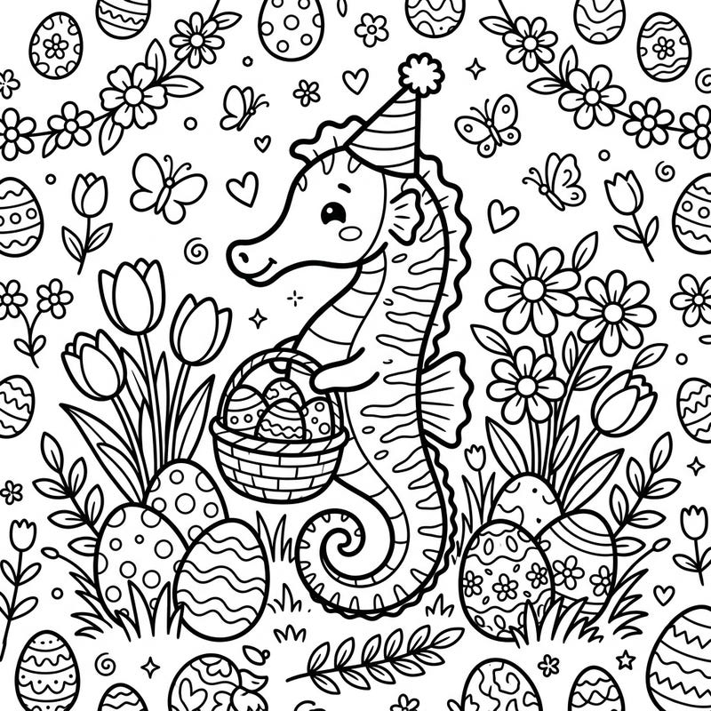 Get ready for a whimsical Easter celebration with our delightful Lined Seahorse coloring page! This charming template combines marine wonder with festive spring cheer, perfect for a joyful coloring session.