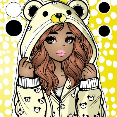 realistic girl in a animal pjs hoodie