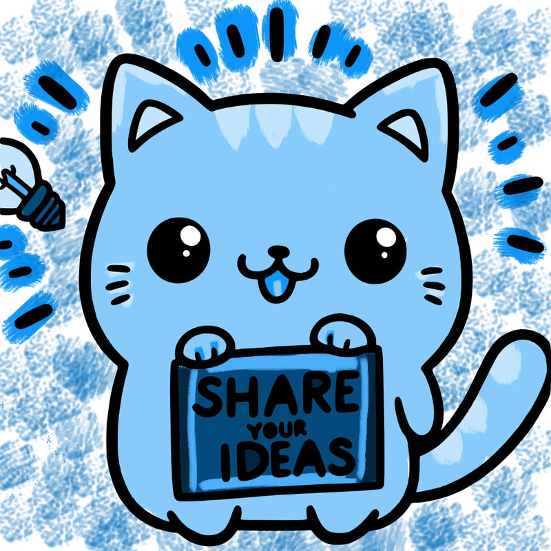 a cute cat saying share your ideas