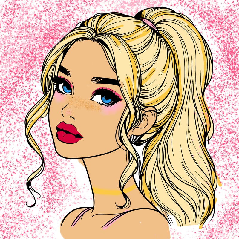 realistic girl with a ponytail on her hair and lips