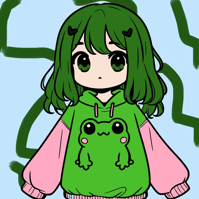 girl wearing frogging sweatshirt