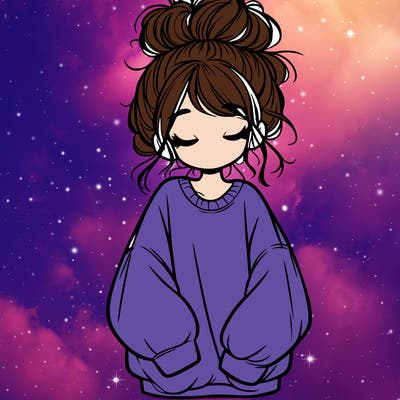 girl with baggy sweatshirt and messy bun