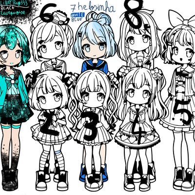 6 cute anime girls lined up