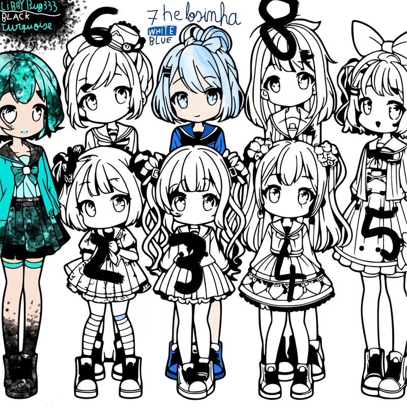 6 cute anime girls lined up