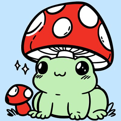 a cute frog with a mushroom hat