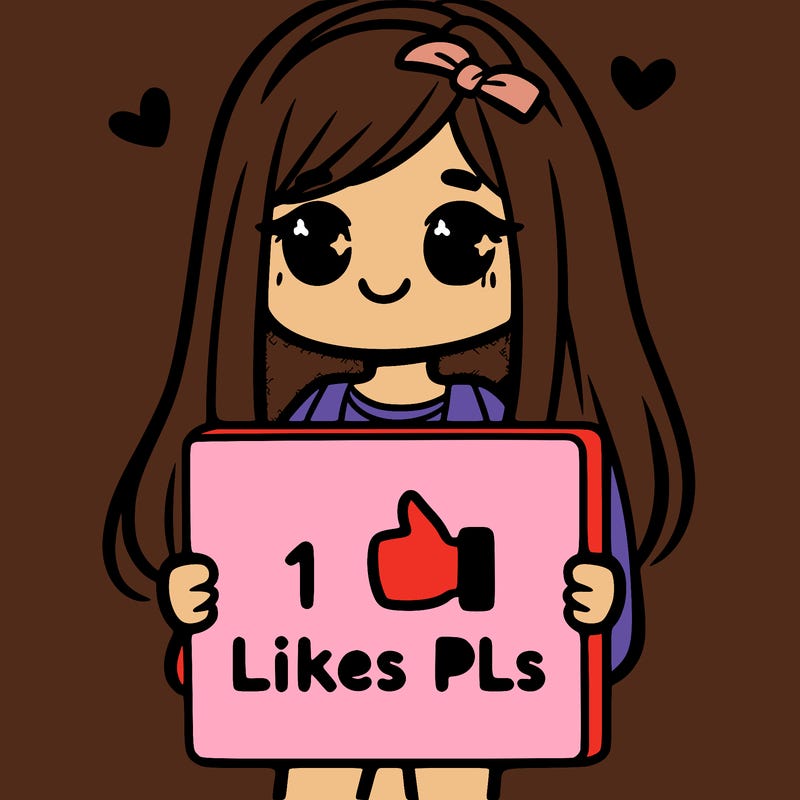 girl holding a sign saying 10 likes pls