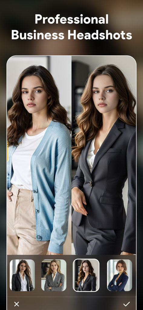 AI Photo Generator - ToonTap - Comparación que muestra una foto casual transformada en un retrato profesional de negocios utilizando IA