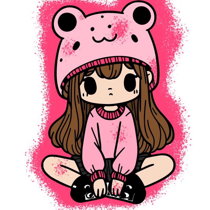 a girl wearing a frog hat and some frog socks