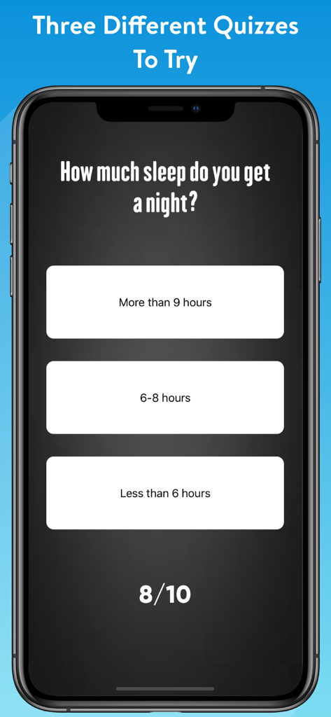 When Will I Die? - Calculator - Pantalla de test de estilo de vida preguntando sobre los hábitos de sueño nocturno en la aplicación ¿Cuándo Moriré?