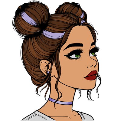 realistic girl with buns on the top of her head