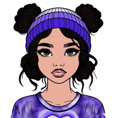 realistic girl with buns in her hair with a beanie on