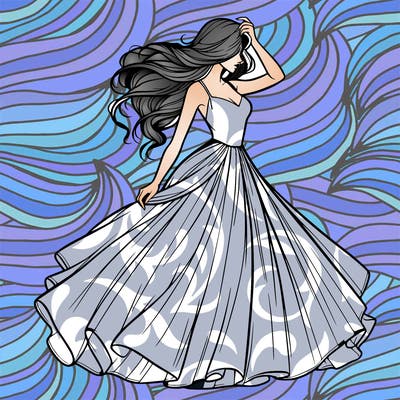 realistic woman with dress flowing in the wind