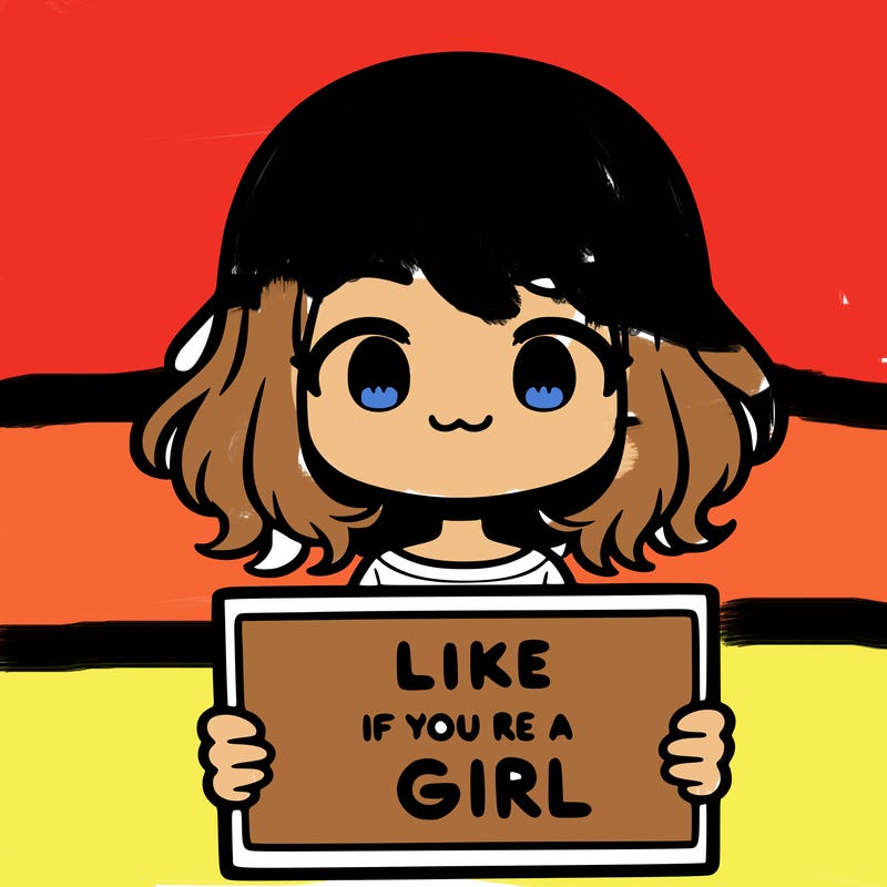 a cute girl holding a sign that says like if you’re a girl