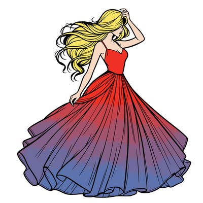 realistic woman with dress flowing in the wind