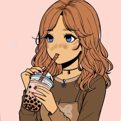 realistic girl drinking boba tea