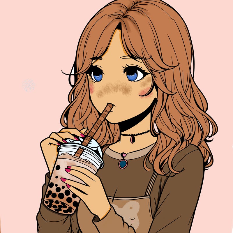 realistic girl drinking boba tea