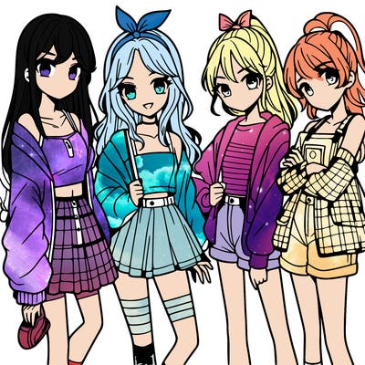 teen manga girls group of 4