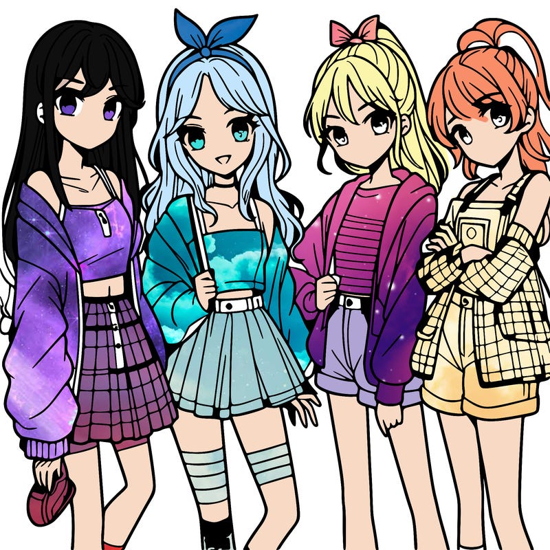 teen manga girls group of 4