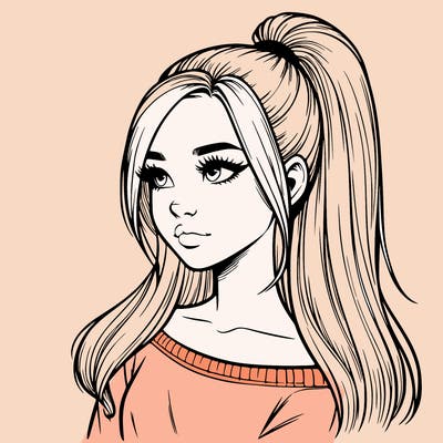 realistic girl with a high ponytail