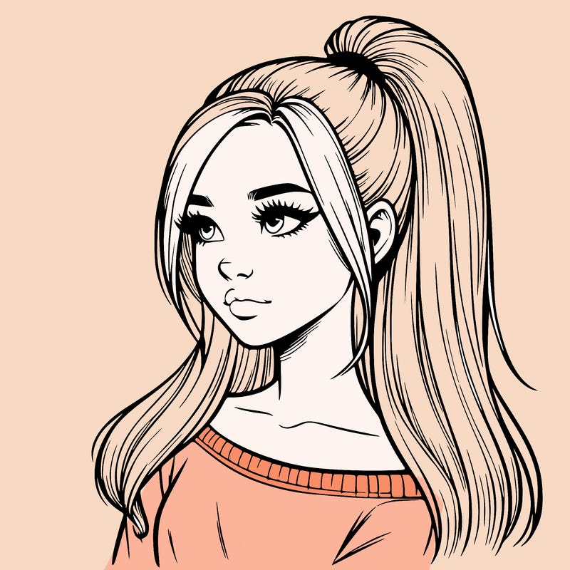 realistic girl with a high ponytail