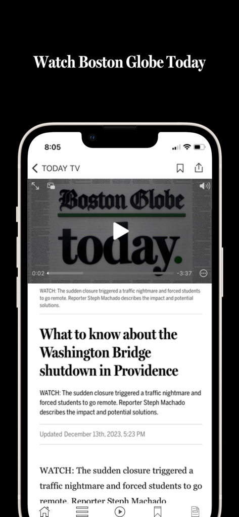 Boston Globe Today video news coverage in the mobile app.