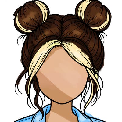 realistic girl with buns on the top of her hair