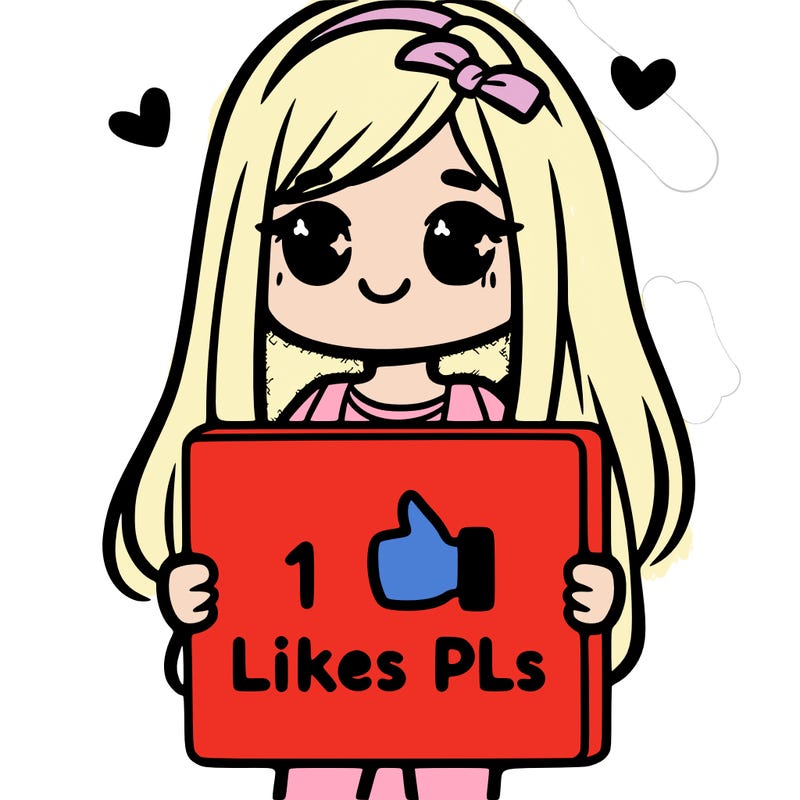 girl holding a sign saying 10 likes pls