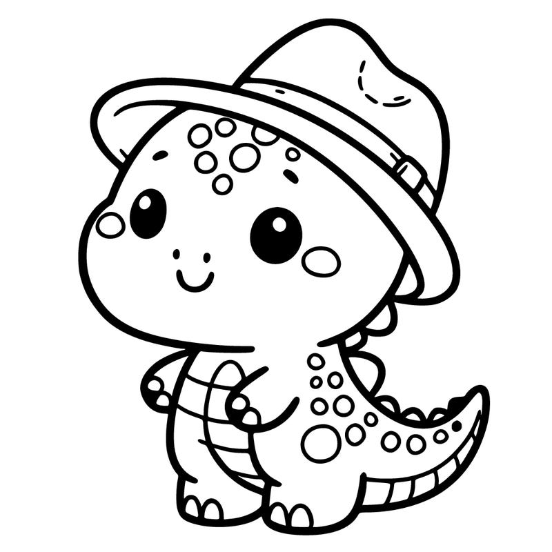 adorable cartoon dino with a hat on