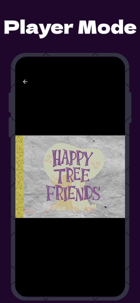 PocketFlash app in player mode displaying a classic Happy Tree Friends Flash animation
