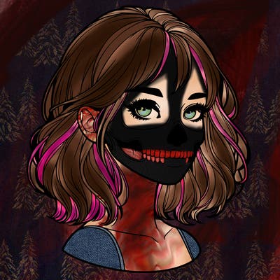 realistic girl with skull