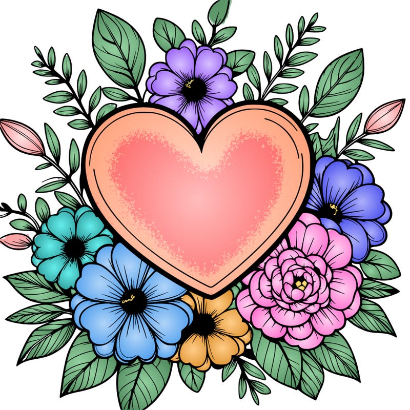realistic flowers around a heart