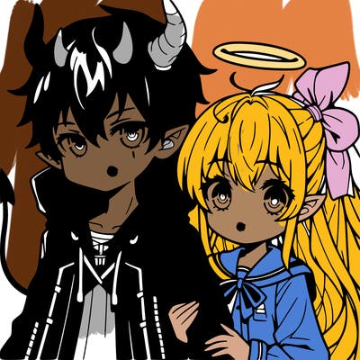 anime devil boy with anime girl